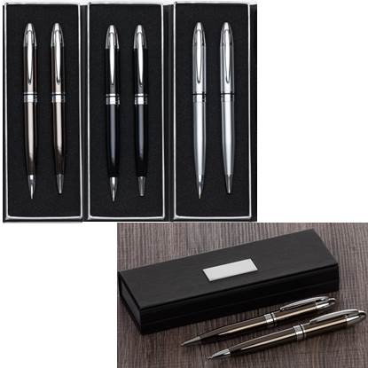 Conjunto de caneta e lapiseira de metal com estojo de papelão – CJ020