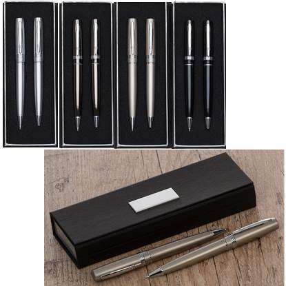 Conjunto de caneta e lapiseira de metal prata – CJ022
