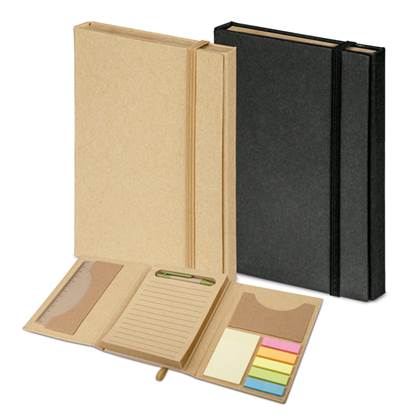 Kit para escritório em cartão. Com bloco de anotações (80 folhas pautadas em papel reciclado)