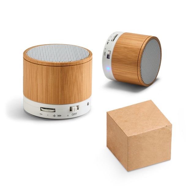 Caixa de som com microfone em bambu. Capacidade: 300mAh – TC225