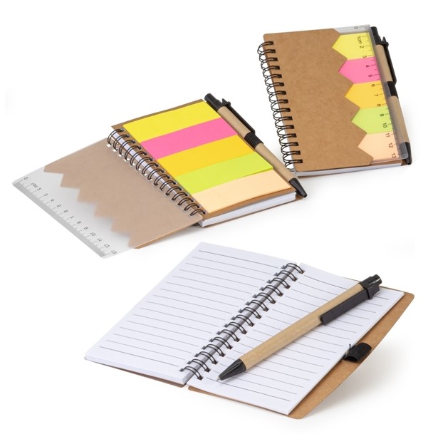 Bloco de anotações com autoadesivos, caneta e régua – OE427